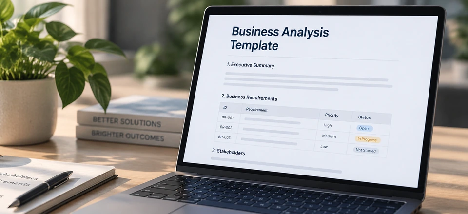 Business Analysis template on a laptop