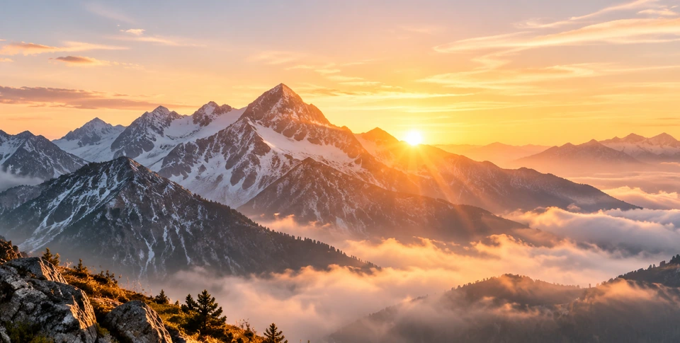 Sunrise over mountain peaks